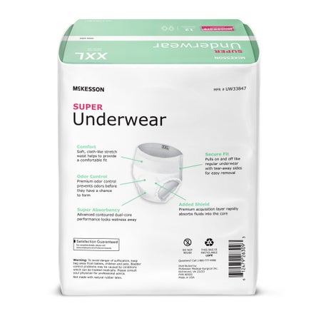 Absorbent Underwear McKesson Pull On with Tear Away Seams Adult 2X-Large Unisex Disposable Moderate Absorbency
