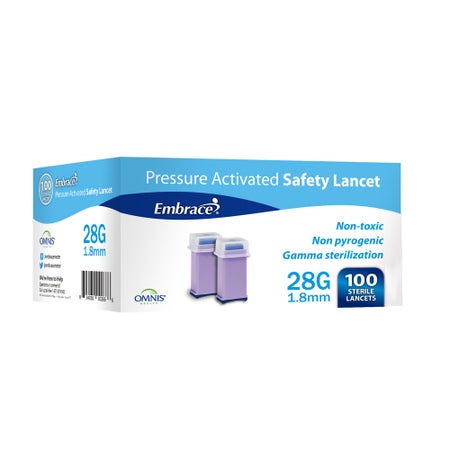 Safety Lancet Embrace® 28 Gauge Pull Cap Pressure Activated Finger