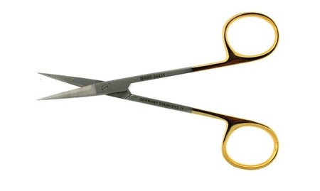 Iris Scissors BR Surgical 4-1/2 Inch Length OR / Surgical Grade German Stainless Steel / Tungsten Carbide NonSterile Left Handed Finger Ring Handle Curved Sharp Tip / Sharp Tip