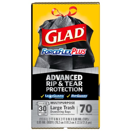 Trash Bag Glad® ForceFlex™ Plus 30 gal. 1.05 mil 30 X 32 Inch Black Dispenser Box
