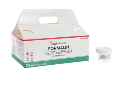 Prefilled Formalin Container Cardinal Health™ 20 mL Fill in 40 mL (1.35 oz.) Screw Cap Warning Label / Patient Information NonSterile
