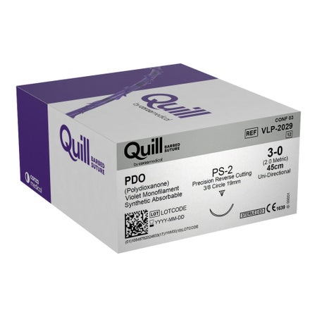 Absorbable Quill Barbed Suture with Needle Quill™ Polydioxanone PS-2 3/8 Circle Precision Reverse Cutting Needle Size 3-0 Barbed Monofilament