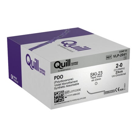 Absorbable Quill Barbed Suture with Needle Quill™ Polydioxanone SKI-23 Ski Taper Point Needle Size 2-0 Barbed Monofilament