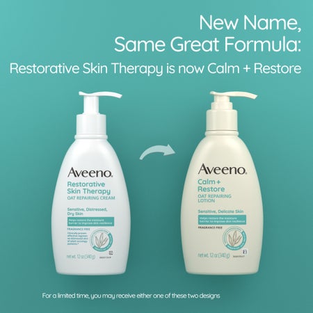 Hand and Body Moisturizer Aveeno® Calm + Restore Oat Replenishing Lotion 12 oz. Pump Bottle Unscented Lotion