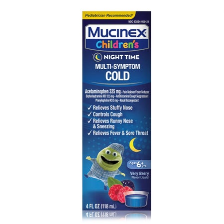 Children's Cold and Cough Relief Children's Mucinex® Nighttime Multi-Symptom Cold 325 mg - 12.5 mg - 5 mg / 10 mL Strength Liquid 4 oz.