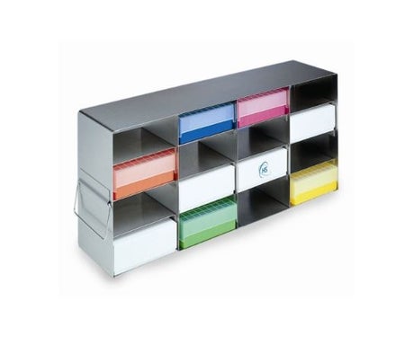 Cryo Storage Box Freezer Rack 5-1/2 X 8-7/8 X 21-4/5 Inch Metallic Color Stainless Steel 16 Box (4 X 4) Capacity