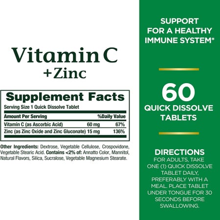 Vitamin C Supplement + Zinc Nature's Bounty® Tablet 60 per Bottle