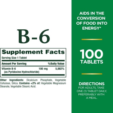 Vitamin Supplement Nature's Bounty® Vitamin B6 100 mg Strength Tablet 100 per Bottle