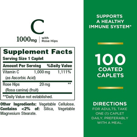 Vitamin C Supplement Nature's Bounty® 1,000 mg Strength Capsule 100 per Bottle