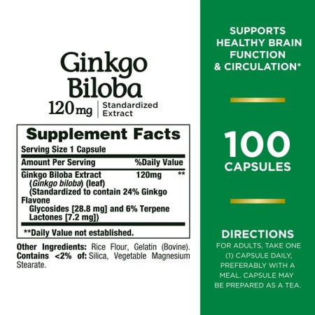 Dietary Supplement Nature's Bounty® Ginkgo Biloba 120 mg Strength Capsule 100 per Bottle