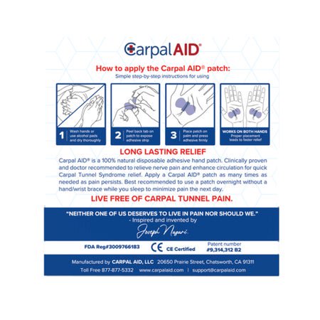 Hand-Based Carpal Tunnel Support Carpal AID® Patch Plastic Left or Right Hand Clear One Size Fits Most
