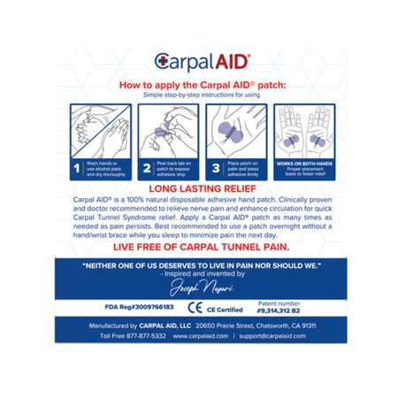 Hand-Based Carpal Tunnel Support Carpal AID® Patch Pregnancy Plastic Left or Right Hand Clear Small
