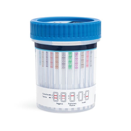 Drugs of Abuse Test Kit iScreen™ Round Click Cup AMP1000, BAR300, BUP10, BZO300, COC300, EDDP300, mAMP/MET1000, MDMA500, MOP300, MTD300, OXY100, PCP25, TCA1000, THC50, (pH, OX, SG) 25 Tests CLIA Waived