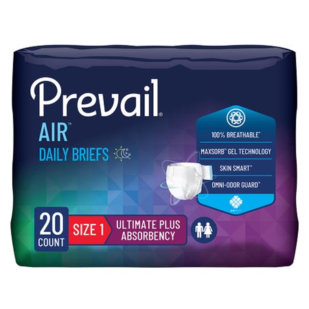 Incontinence Brief Prevail® Air™ Adult Size 1 / Medium Unisex Disposable Heavy Absorbency