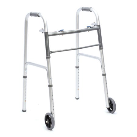 Dual Release Folding Walker with Wheels Adjustable Height Protekt® Aluminum Frame 350 lbs. Weight Capacity