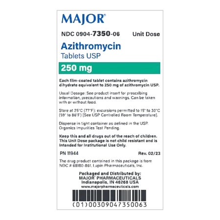 Azithromycin 250 mg Unit Dose Tablet 50 Tablets