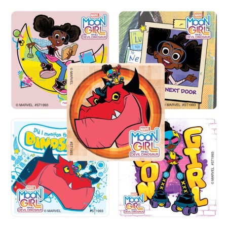 Sticker SmileMakers® 100 per Box Marvel Moon Girl & Devil Dinosaur 2-1/2 X 2-1/2 Inch