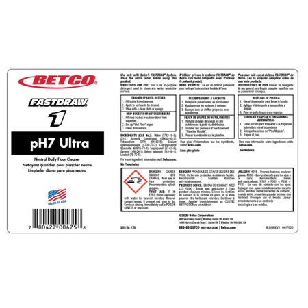 Floor Cleaner Betco® pH7 Ultra Liquid Concentrate 2 Liter Jug Lemon Scent Manual Pour