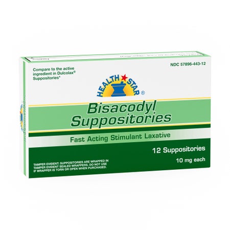 Laxative HEALTH STAR® Suppository 12 per Box 10 mg Strength Bisacodyl USP