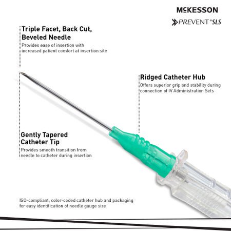 Peripheral IV Catheter Prevent® SLS 18 Gauge 1-1/4 Inch Polyurethane Straight Hub Non Blood Control Sliding Safety