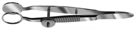Chalazion Forceps Storz® Lambert 3-3/4 Inch Length OR / Surgical Grade Stainless Steel NonSterile Locking Thumb Handle Straight Circular Paddle / Serrated Ring Tips