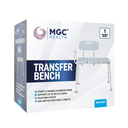 Bath Transfer Bench With Arm 17-12 to 22-1/2 Inch Seat Height 300 lbs. Weight Capacity