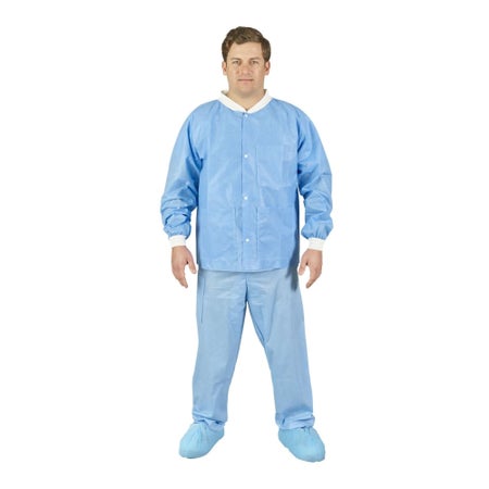Lab Jacket Halyard Blue Medium Hip Length 3-Layer SMS Disposable