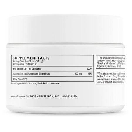 Oral Supplement THORNE® Magnesium Bisglycinate Sweet Flavor Powder 6.5 oz. Canister