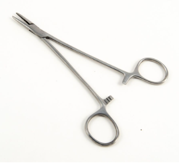 Needle Holder Econo™ Mayo 6 Inch Length Straight Serrated with Groove Tips Finger Ring Handle