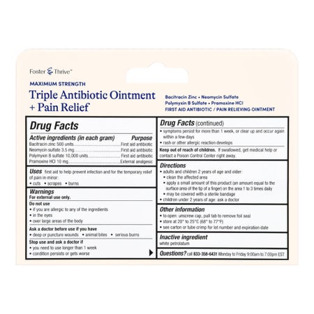 First Aid Antibiotic with Pain Relief Bacitracin / Neomycin / Polymyxin B / Pramoxine HCl Foster & Thrive™ Ointment 1 oz. Tube