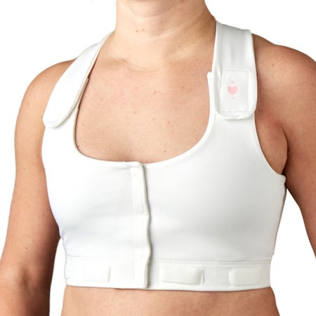 Post-Surgical Bra Larissa 28 Inch Chest X-Small White Front Hook and Loop Closure Drain Tabs