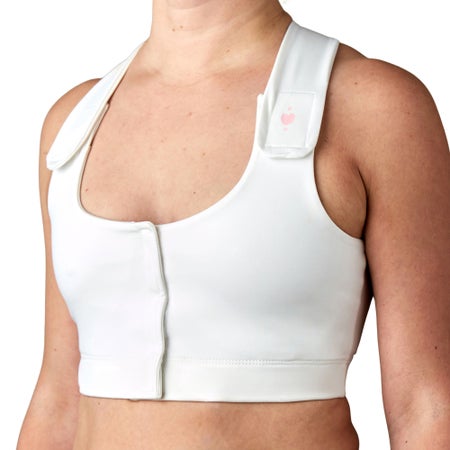 Post-Surgical Bra Serena 32 to 34 Inch Chest Medium White Front Hook and Loop Closure Internal Pockets