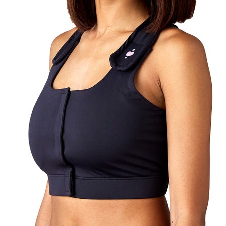 Post-Surgical Bra Serena 56 to 60 Inch Chest 7X-Large Black Front Hook and Loop Closure Internal Pockets