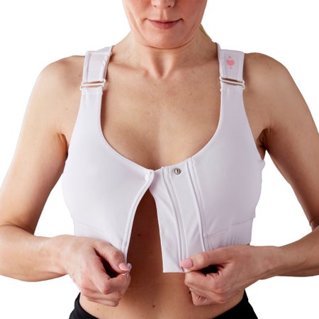 Post-Surgical Bra Shirl 36 to 38 Inch Chest Large White Front Zipper / Snap Closure Racerback