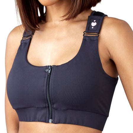 Post-Surgical Bra Shirl 40 to 42 Inch Chest X-Large Black Front Zipper / Snap Closure Racerback