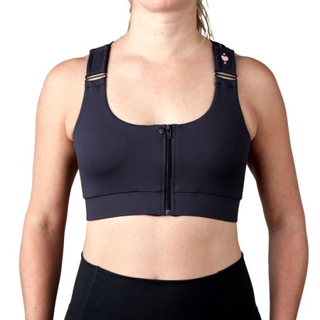 Post-Surgical Bra Shirl 44 to 48 Inch Chest 2X-Large Black Front Zipper / Snap Closure Racerback