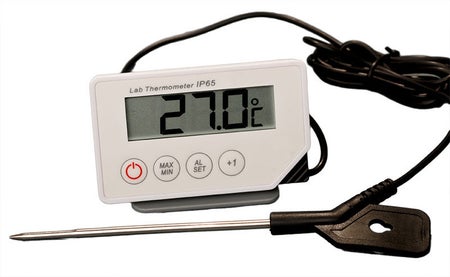 Digital Thermometer with Alarm Thermco® Fahrenheit / Celsius -40° to +400°F (-40° to +200°C) External Probe Flip-out Stand / Magnet Battery Operated