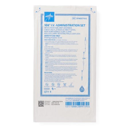 Primary IV Administration Set Medline Gravity 2 Ports 15 Drops / mL Drip Rate 108 Inch Tubing Solution