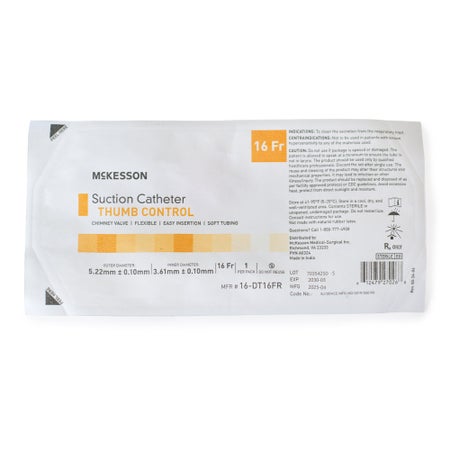 Suction Catheter McKesson Flexible Type DeLee Tip Open Style Chimney Control Vent 16 Fr. Sterile