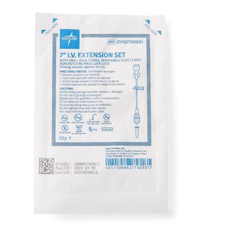 IV Extension Set Medline Without Port Small Bore 7 Inch Tubing Without Filter Sterile