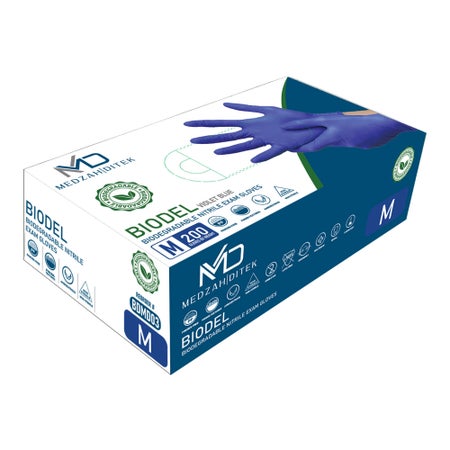 Exam Glove BIODEL Medium 200 per Box NonSterile Nitrile Standard Cuff Length Textured Fingertips Violet Blue Chemo Tested / Fentanyl Tested