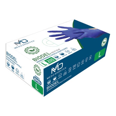 Exam Glove BIODEL Large 200 per Box NonSterile Nitrile Standard Cuff Length Textured Fingertips Violet Blue Chemo Tested / Fentanyl Tested