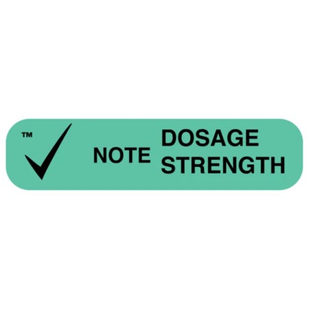 Pre-Printed Label Apothecary Products® Auxiliary Label Green Paper Note Dosage Strength Black Safety and Instructional 3/8 X 1-9/16 Inch