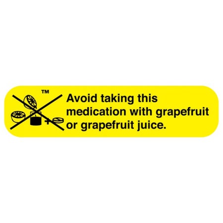 Pre-Printed Label Apothecary Products® Auxiliary Label Yellow Paper Avoid taking this medication with grapefruit Black Safety and Instructional 3/8 X 1-9/16 Inch