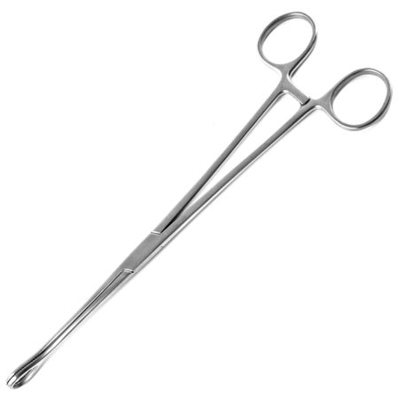 Sponge Forceps S.S.U.S.™ Foerster 9-1/2 Inch Length Floor / Office Grade Stainless Steel Sterile Locking Finger Ring Handle Curved Fenestrated Serrated Oval Tips
