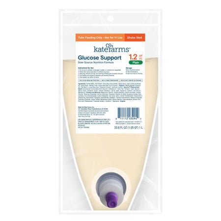 Tube Feeding Formula Kate Farms Glucose Support 1.2 Plain Flavor Liquid 1000 mL Ready to Hang Prefilled Container