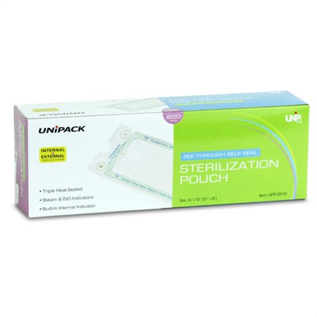 Sterilization Pouch UniPack Ethylene Oxide (EO) Gas / Steam 10 X 15 Inch Self Seal Paper / Film
