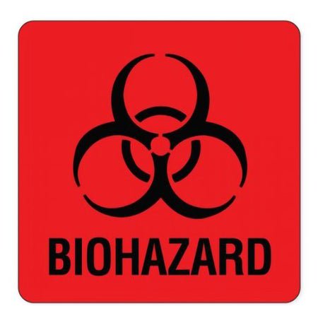 Pre-Printed Label PDC® Caution Label Fluorescent Red Permanent Paper Biohazard with Symbol Black Biohazard 3 X 3 Inch