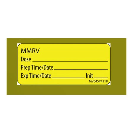 Pre-Printed Label MedVision® Auxiliary Label Yellow Permanent Paper MMRV Dose Date Time Exp Time Black Safety and Instructional 1 X 2-1/4 Inch