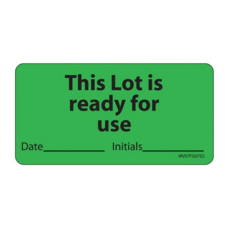 Pre-Printed Label MedVision® Auxiliary Label Green Paper This Lot is Ready For Use Date_ Initials_ Black Quality Control Label 1-1/2 X 2-15/16 Inch